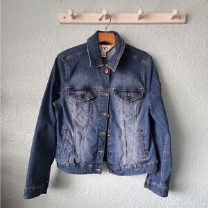 EV1 cotton blend denim button front jacket